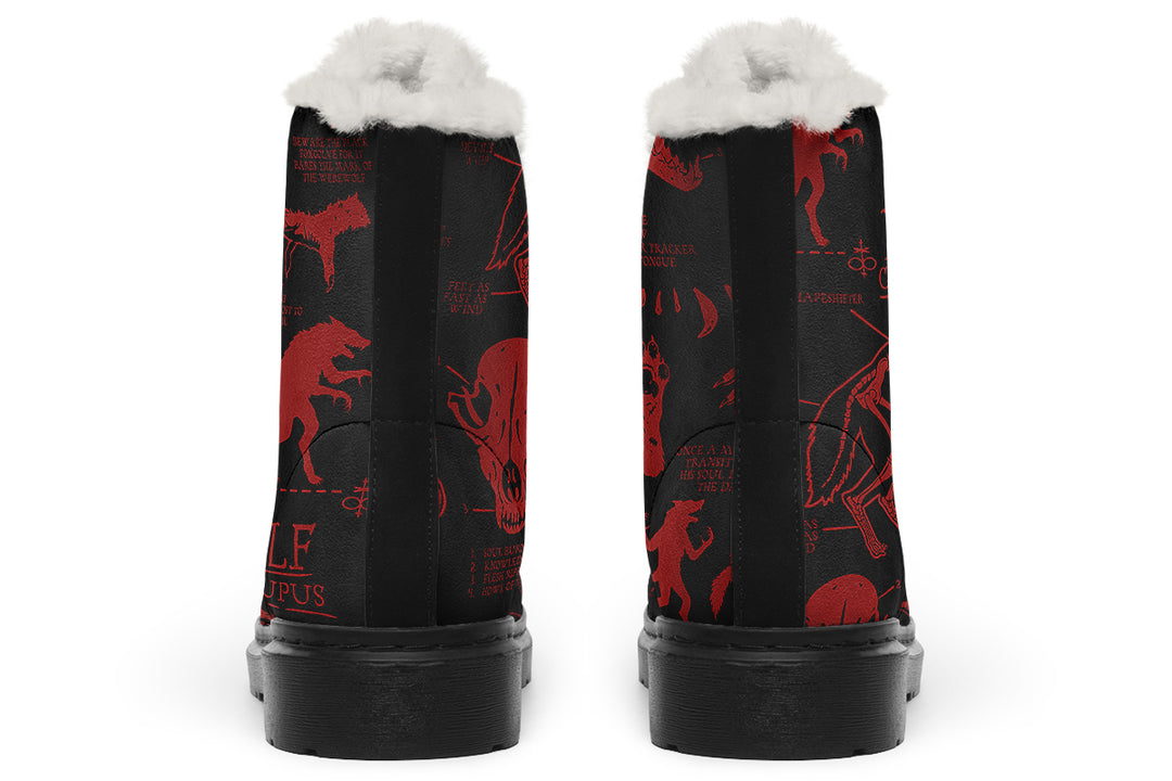 Blood Wolf Study Winter Boots - Warm Micro-Suede Doc-Style Boots Lined with Vegan Wool