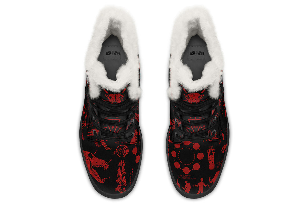 Blood Wolf Study Winter Boots - Warm Micro-Suede Doc-Style Boots Lined with Vegan Wool