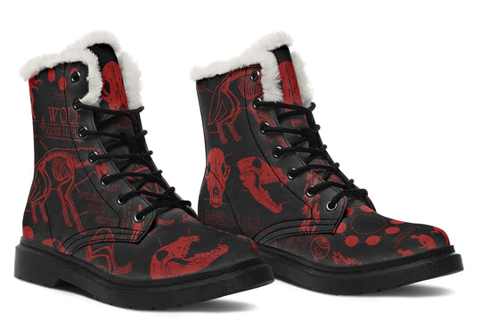 Blood Wolf Study Winter Boots - Warm Micro-Suede Doc-Style Boots Lined with Vegan Wool