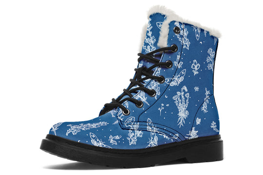 Blue Nightshade Winter Boots - Warm Micro-Suede Doc-Style Boots Lined with Vegan Wool