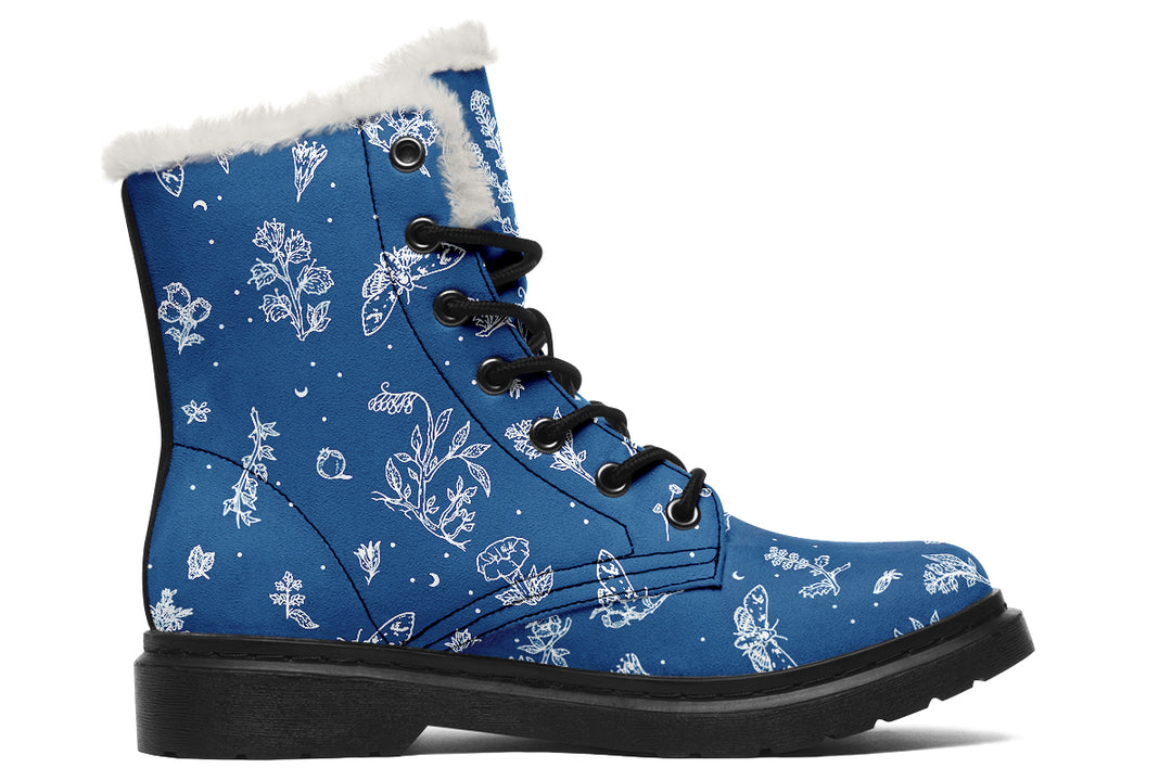 Blue Nightshade Winter Boots - Warm Micro-Suede Doc-Style Boots Lined with Vegan Wool