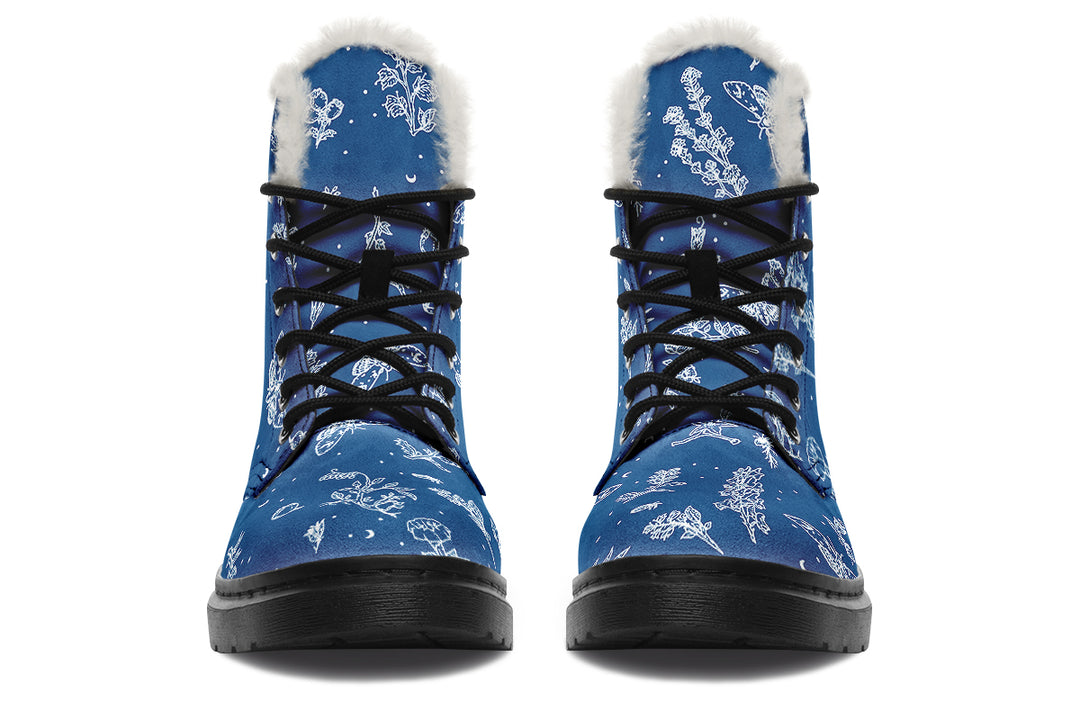 Blue Nightshade Winter Boots - Warm Micro-Suede Doc-Style Boots Lined with Vegan Wool