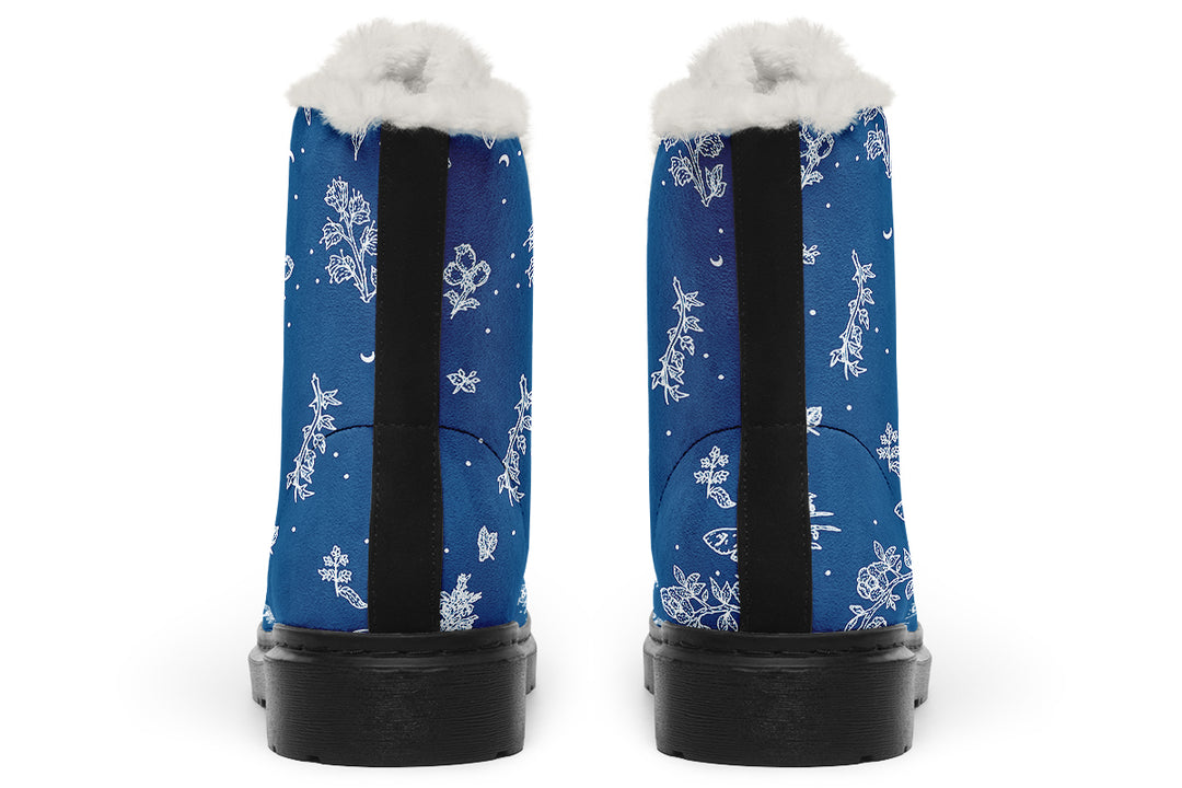 Blue Nightshade Winter Boots - Warm Micro-Suede Doc-Style Boots Lined with Vegan Wool