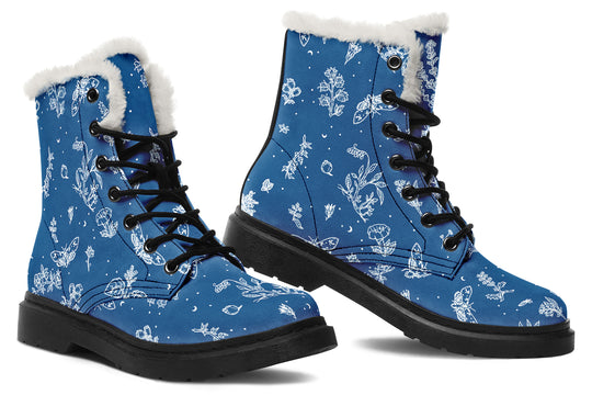 Blue Nightshade Winter Boots - Warm Micro-Suede Doc-Style Boots Lined with Vegan Wool