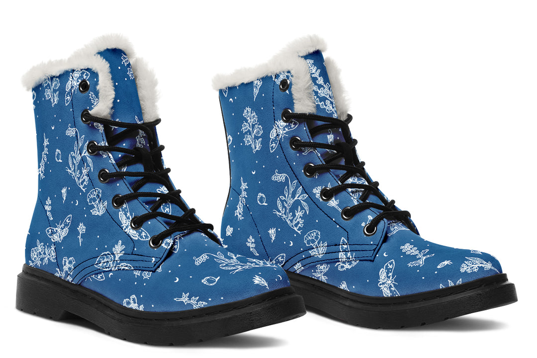 Blue Nightshade Winter Boots - Warm Micro-Suede Doc-Style Boots Lined with Vegan Wool