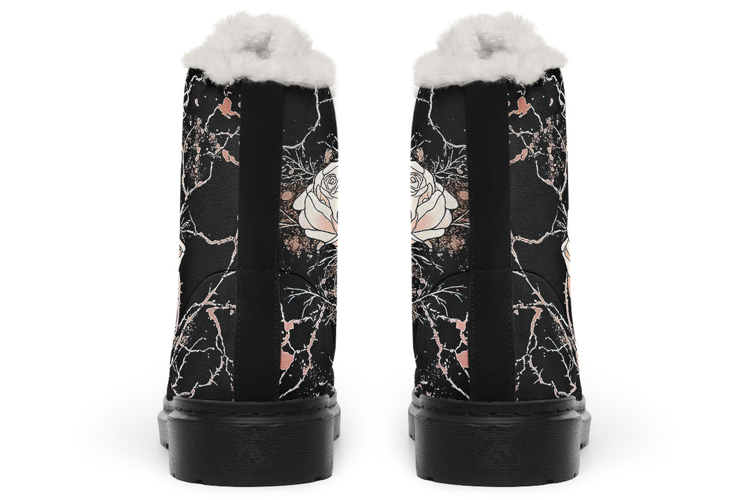 Blush Kintsugi Rose Winter Boots - Warm Micro-Suede Doc-Style Boots Lined with Vegan Wool