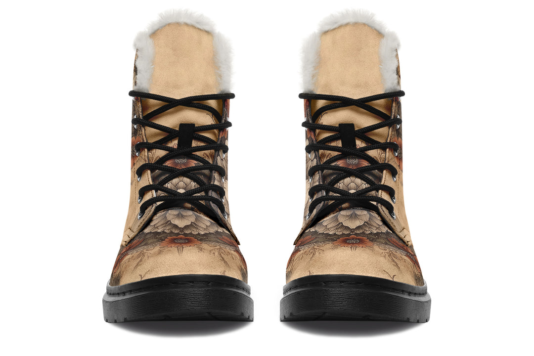 Bonewing Mandala Winter Boots - Warm Micro-Suede Doc-Style Boots Lined with Vegan Wool