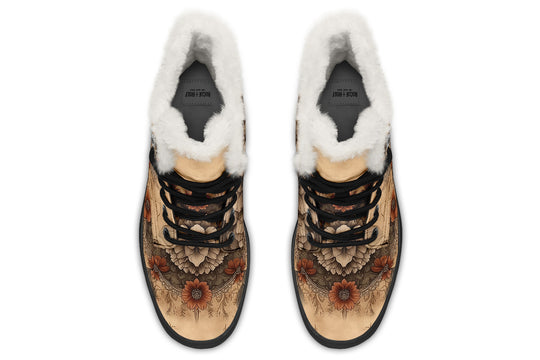 Bonewing Mandala Winter Boots - Warm Micro-Suede Doc-Style Boots Lined with Vegan Wool