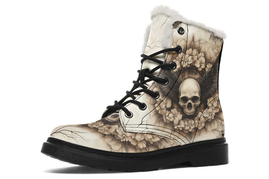 Bonewreath Mandala Winter Boots - Warm Micro-Suede Doc-Style Boots Lined with Vegan Wool