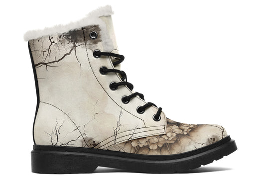 Bonewreath Mandala Winter Boots - Warm Micro-Suede Doc-Style Boots Lined with Vegan Wool