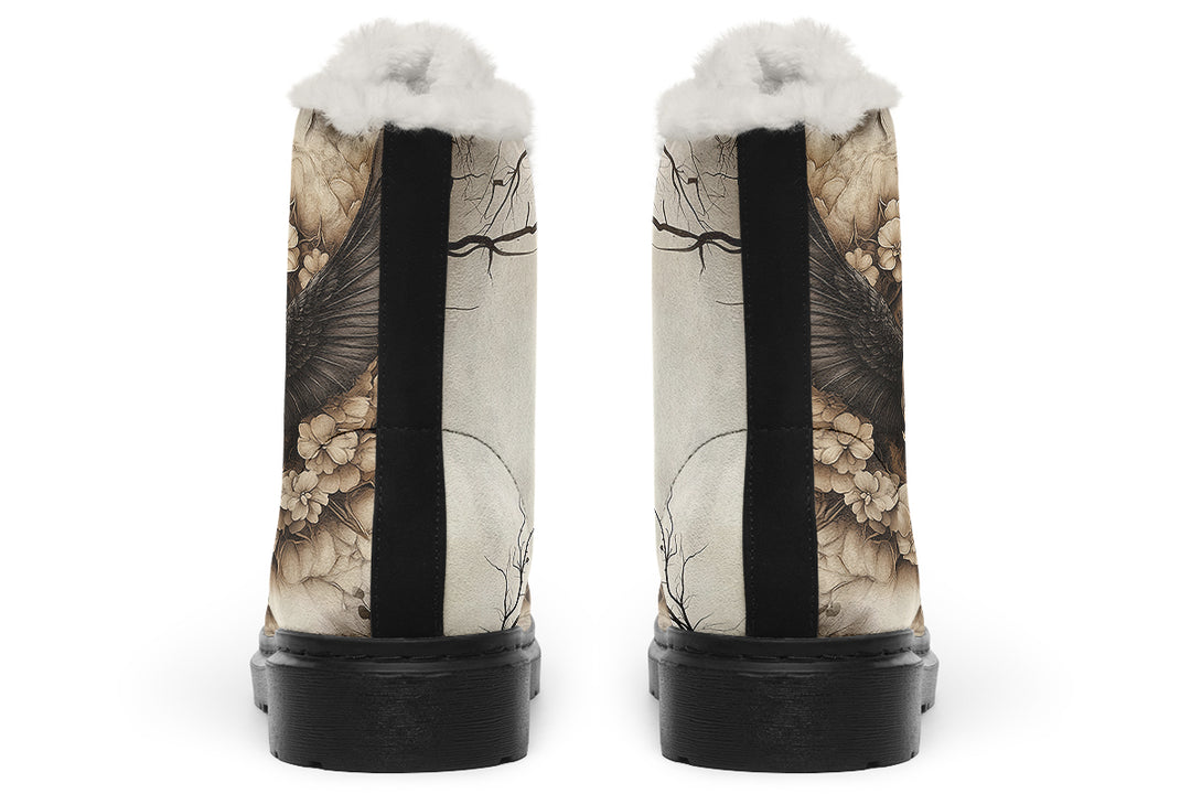 Bonewreath Mandala Winter Boots - Warm Micro-Suede Doc-Style Boots Lined with Vegan Wool