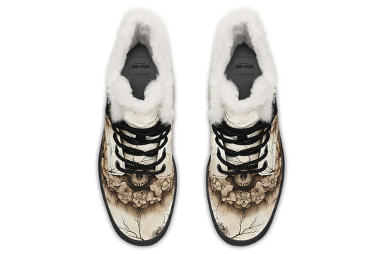 Bonewreath Mandala Winter Boots - Warm Micro-Suede Doc-Style Boots Lined with Vegan Wool