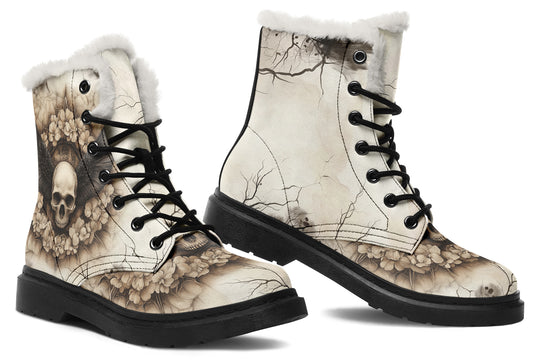 Bonewreath Mandala Winter Boots - Warm Micro-Suede Doc-Style Boots Lined with Vegan Wool