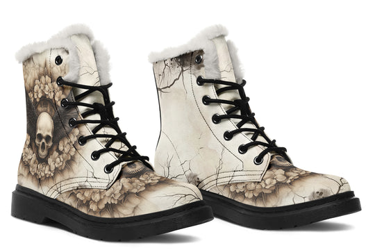 Bonewreath Mandala Winter Boots - Warm Micro-Suede Doc-Style Boots Lined with Vegan Wool