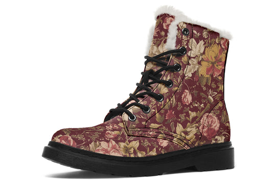 Burgundy Vintage Peonies Winter Boots