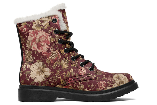 Burgundy Vintage Peonies Winter Boots