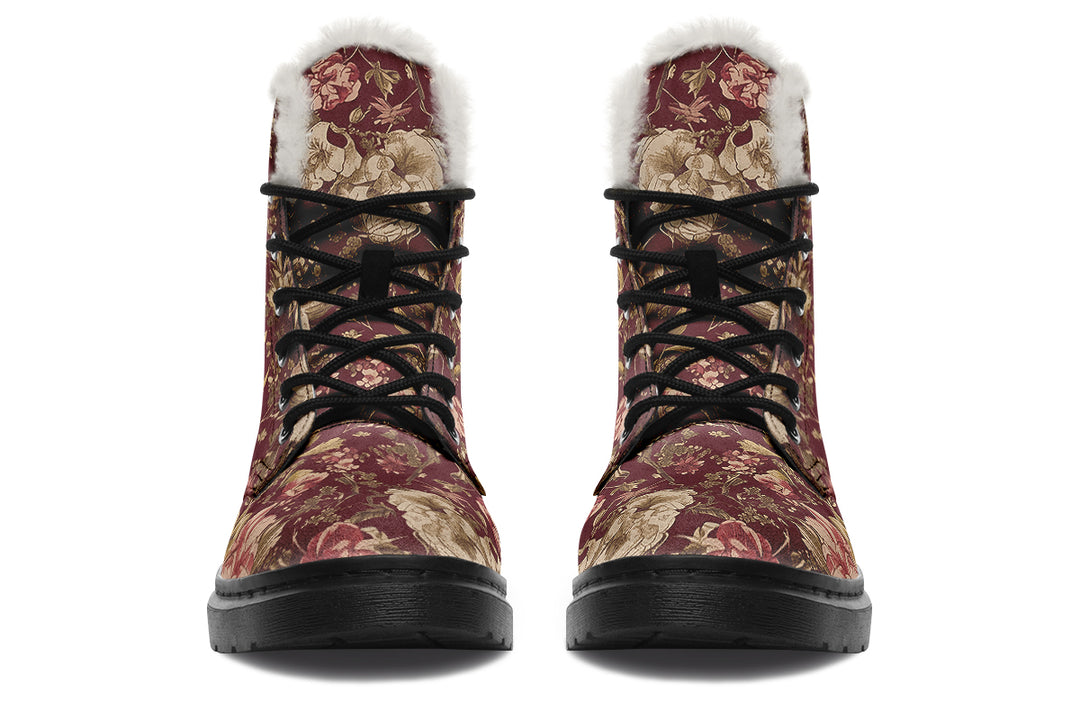 Burgundy Vintage Peonies Winter Boots