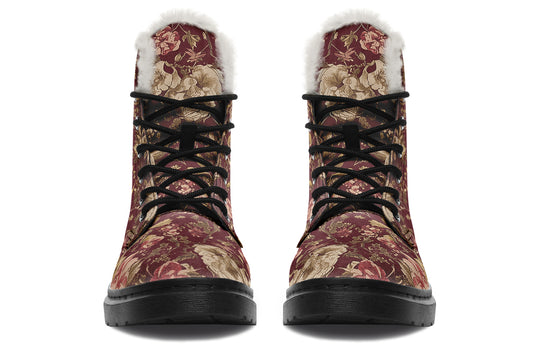 Burgundy Vintage Peonies Winter Boots