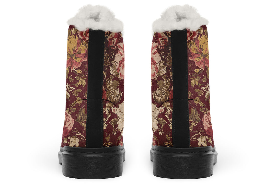 Burgundy Vintage Peonies Winter Boots