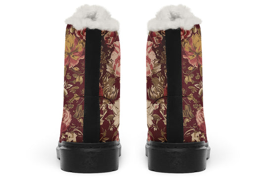Burgundy Vintage Peonies Winter Boots