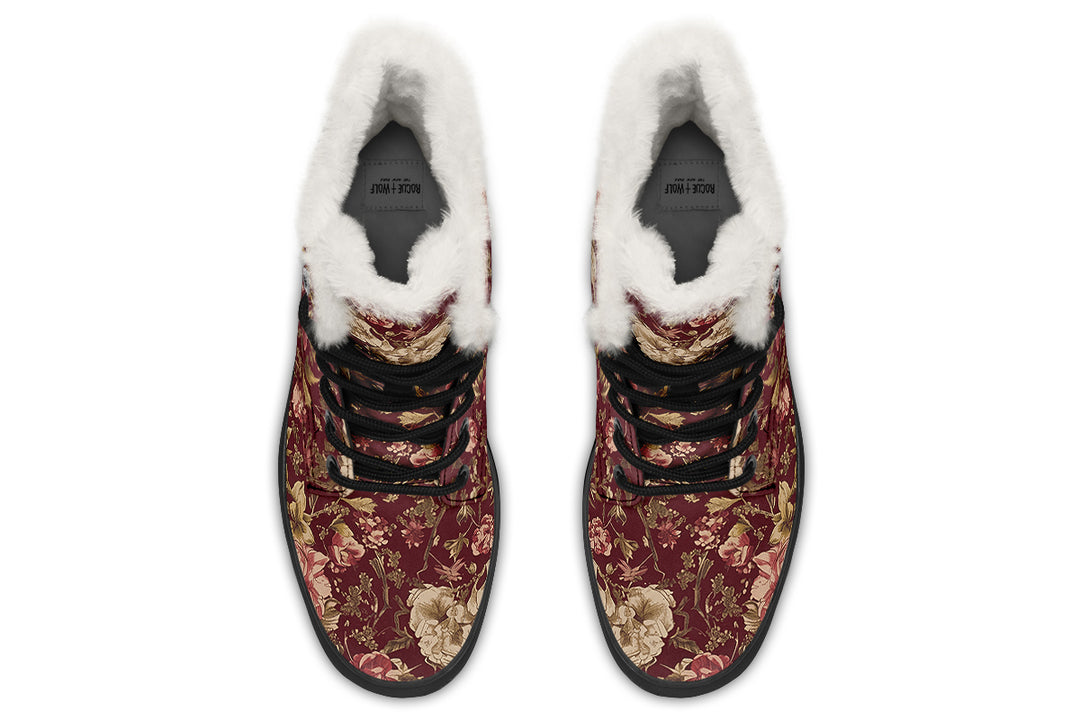 Burgundy Vintage Peonies Winter Boots