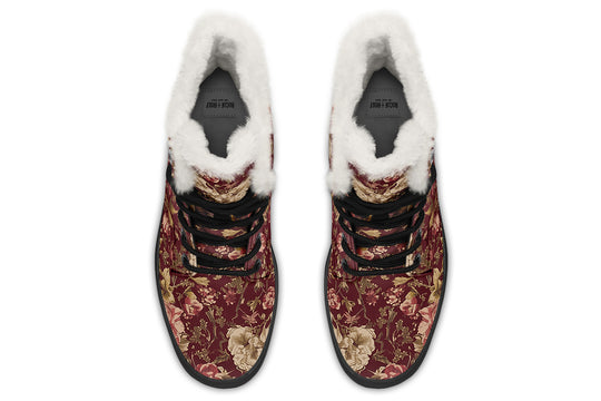 Burgundy Vintage Peonies Winter Boots