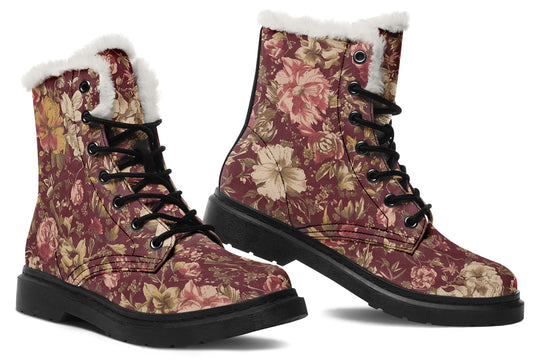 Burgundy Vintage Peonies Winter Boots