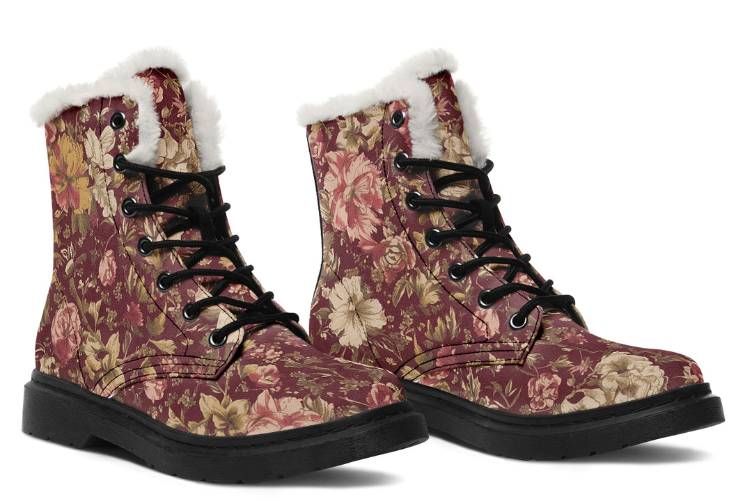 Burgundy Vintage Peonies Winter Boots