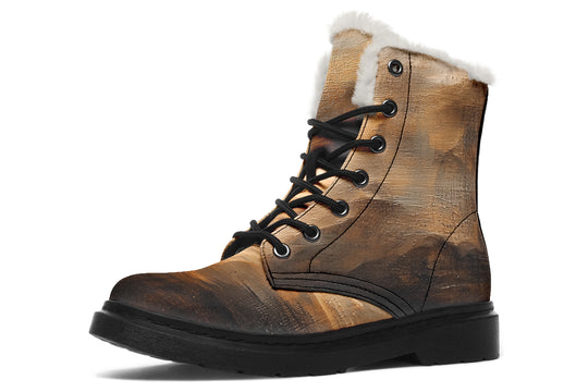 Burnt Ochre Winter Boots - Warm Micro-Suede Doc-Style Boots Lined with Vegan Wool