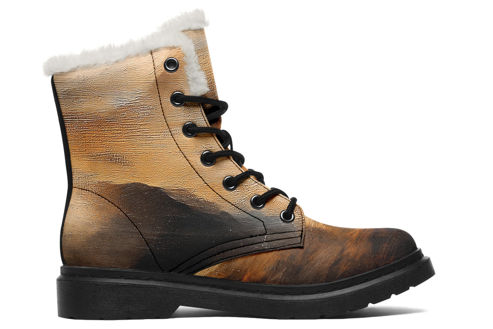 Burnt Ochre Winter Boots - Warm Micro-Suede Doc-Style Boots Lined with Vegan Wool