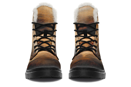 Burnt Ochre Winter Boots - Warm Micro-Suede Doc-Style Boots Lined with Vegan Wool