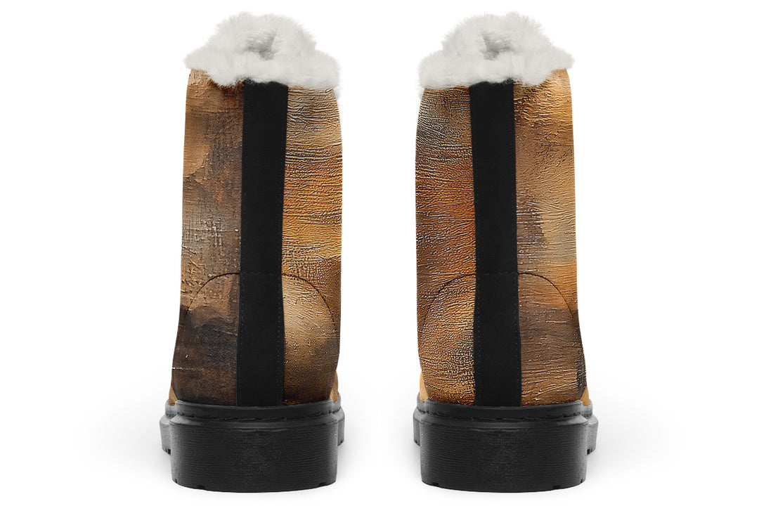 Burnt Ochre Winter Boots - Warm Micro-Suede Doc-Style Boots Lined with Vegan Wool