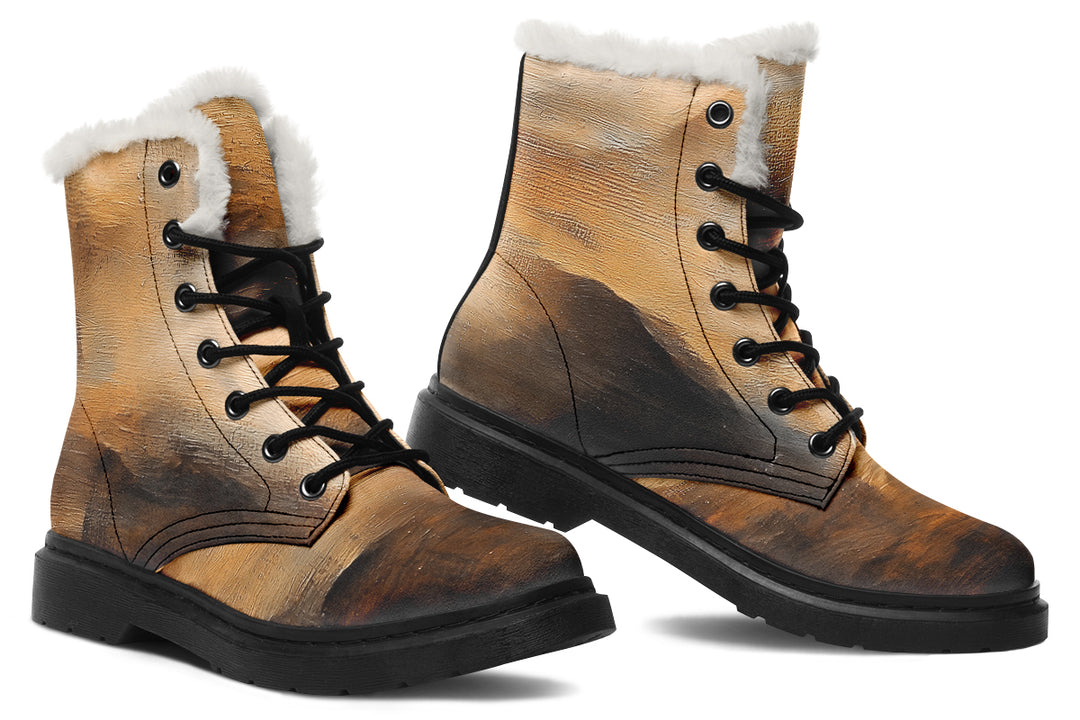 Burnt Ochre Winter Boots - Warm Micro-Suede Doc-Style Boots Lined with Vegan Wool