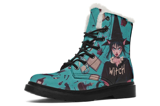 Cat Lady Winter Boots - Warm Micro-Suede Doc-Style Boots Lined with Vegan Wool