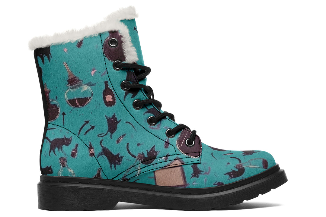 Cat Lady Winter Boots - Warm Micro-Suede Doc-Style Boots Lined with Vegan Wool