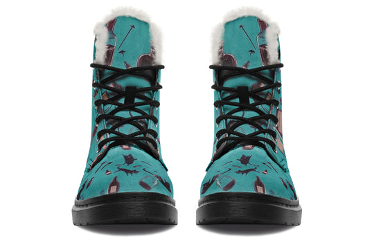 Cat Lady Winter Boots - Warm Micro-Suede Doc-Style Boots Lined with Vegan Wool