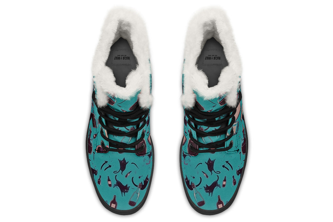 Cat Lady Winter Boots - Warm Micro-Suede Doc-Style Boots Lined with Vegan Wool