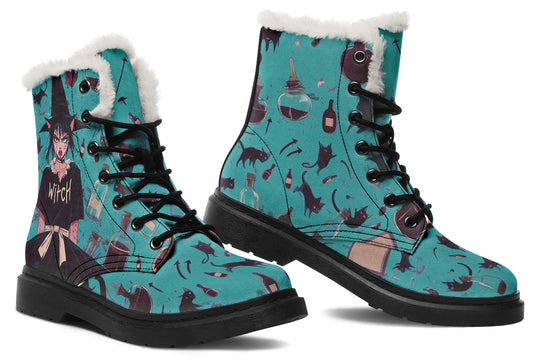 Cat Lady Winter Boots - Warm Micro-Suede Doc-Style Boots Lined with Vegan Wool