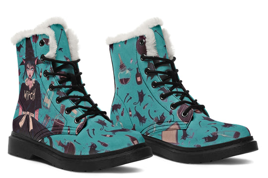Cat Lady Winter Boots - Warm Micro-Suede Doc-Style Boots Lined with Vegan Wool