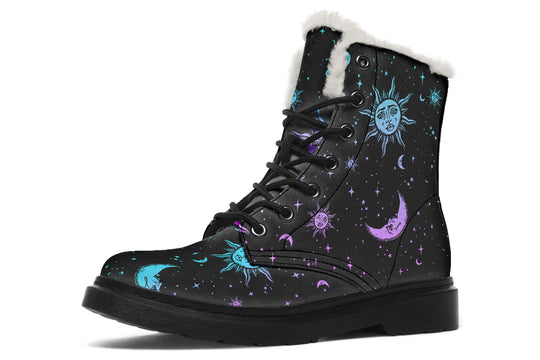 Celestial Pastel Winter Boots - Weatherproof Stylish Durable Nylon Lace-up Comfortable Warm Lined Boots