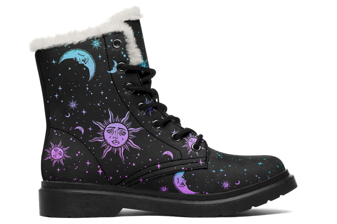 Celestial Pastel Winter Boots - Weatherproof Stylish Durable Nylon Lace-up Comfortable Warm Lined Boots