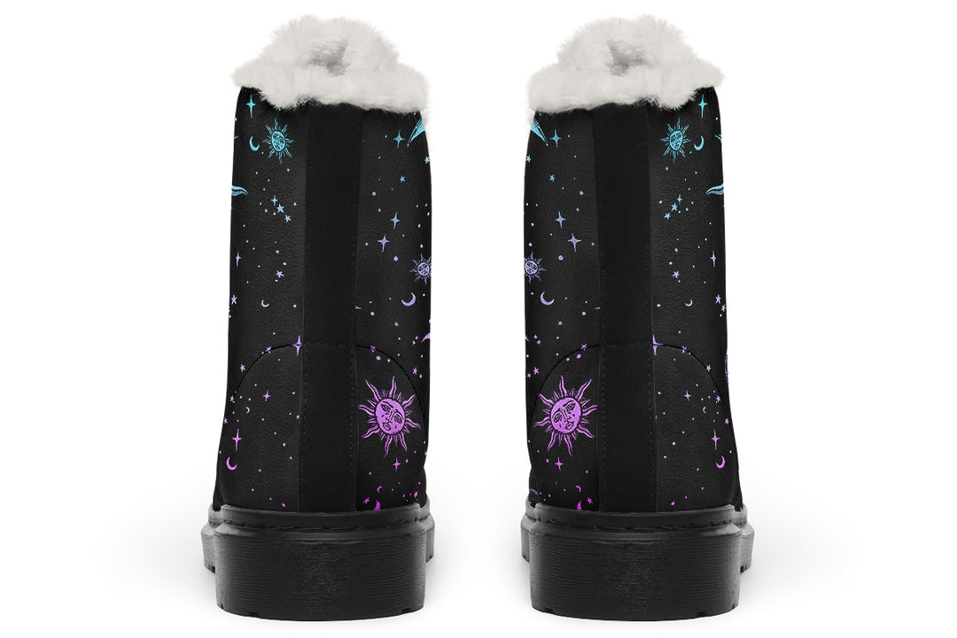 Celestial Pastel Winter Boots - Warm Micro-Suede Doc-Style Boots Lined with Vegan Wool