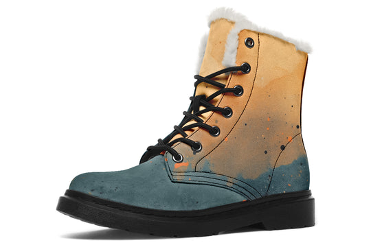 Charred Steel Winter Boots - Warm Micro-Suede Doc-Style Boots Lined with Vegan Wool