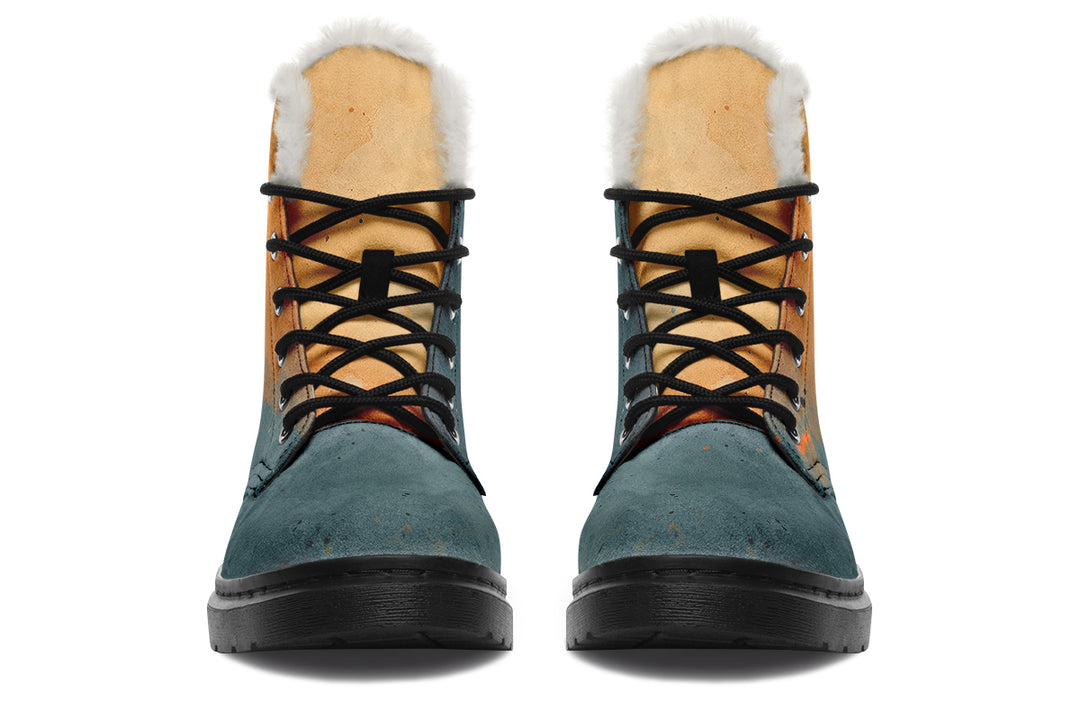 Charred Steel Winter Boots - Warm Micro-Suede Doc-Style Boots Lined with Vegan Wool