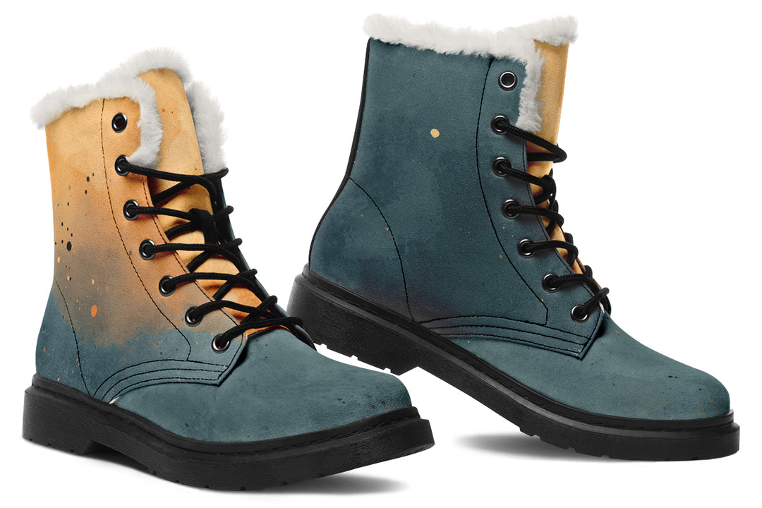 Charred Steel Winter Boots - Warm Micro-Suede Doc-Style Boots Lined with Vegan Wool