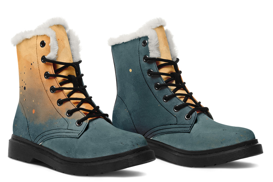 Charred Steel Winter Boots - Warm Micro-Suede Doc-Style Boots Lined with Vegan Wool