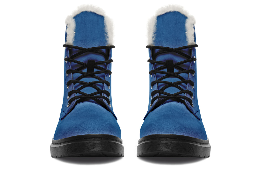 Cobalt Blue Winter Boots - Warm Micro-Suede Doc-Style Boots Lined with Vegan Wool