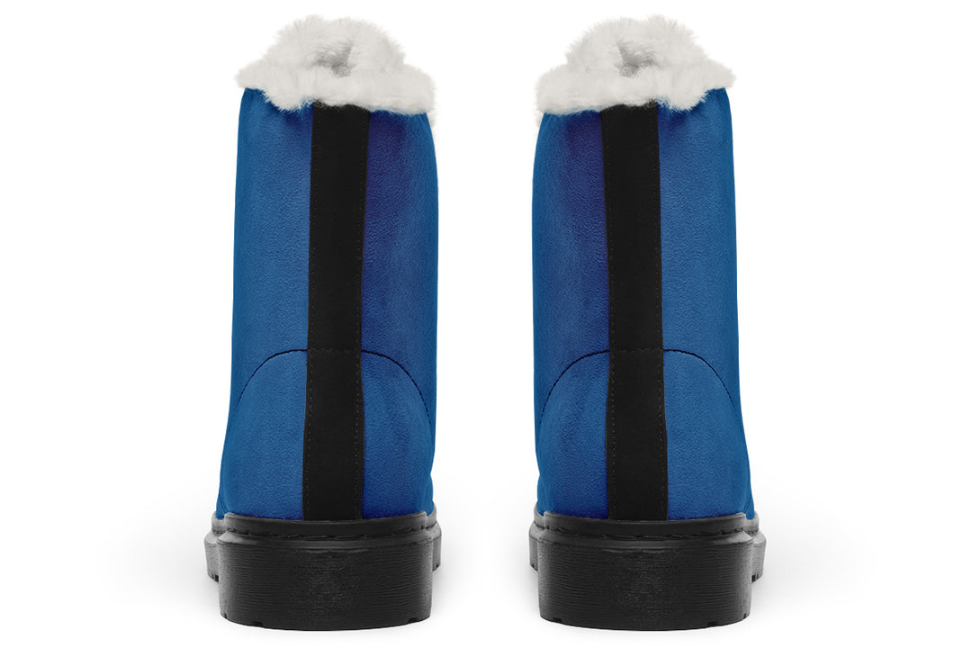 Cobalt Blue Winter Boots - Warm Micro-Suede Doc-Style Boots Lined with Vegan Wool