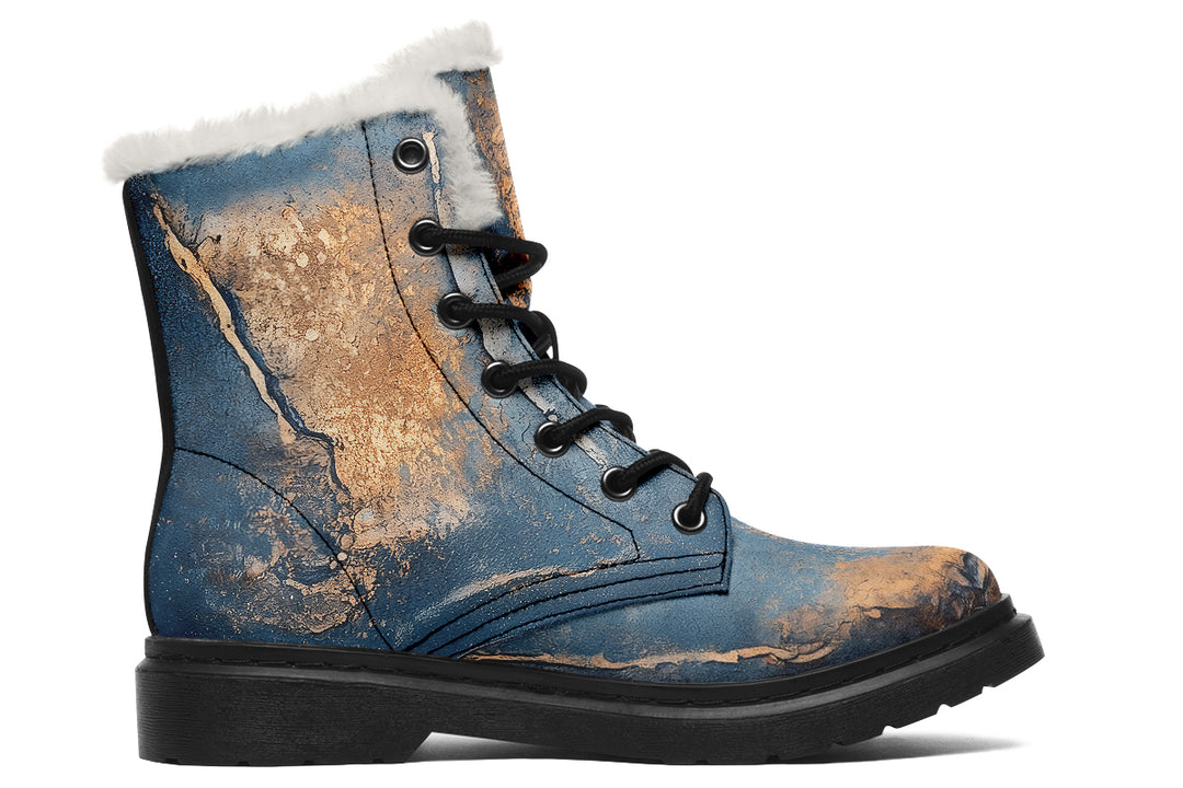 Cobalt Ore Winter Boots - Warm Micro-Suede Doc-Style Boots Lined with Vegan Wool