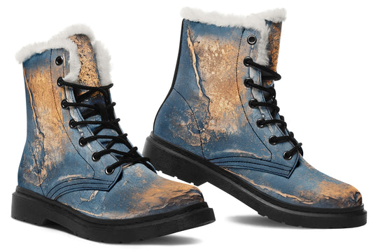 Cobalt Ore Winter Boots - Warm Micro-Suede Doc-Style Boots Lined with Vegan Wool